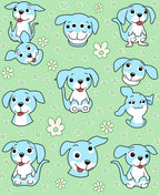 Cute Blue Puppy Flower Meadow Rug