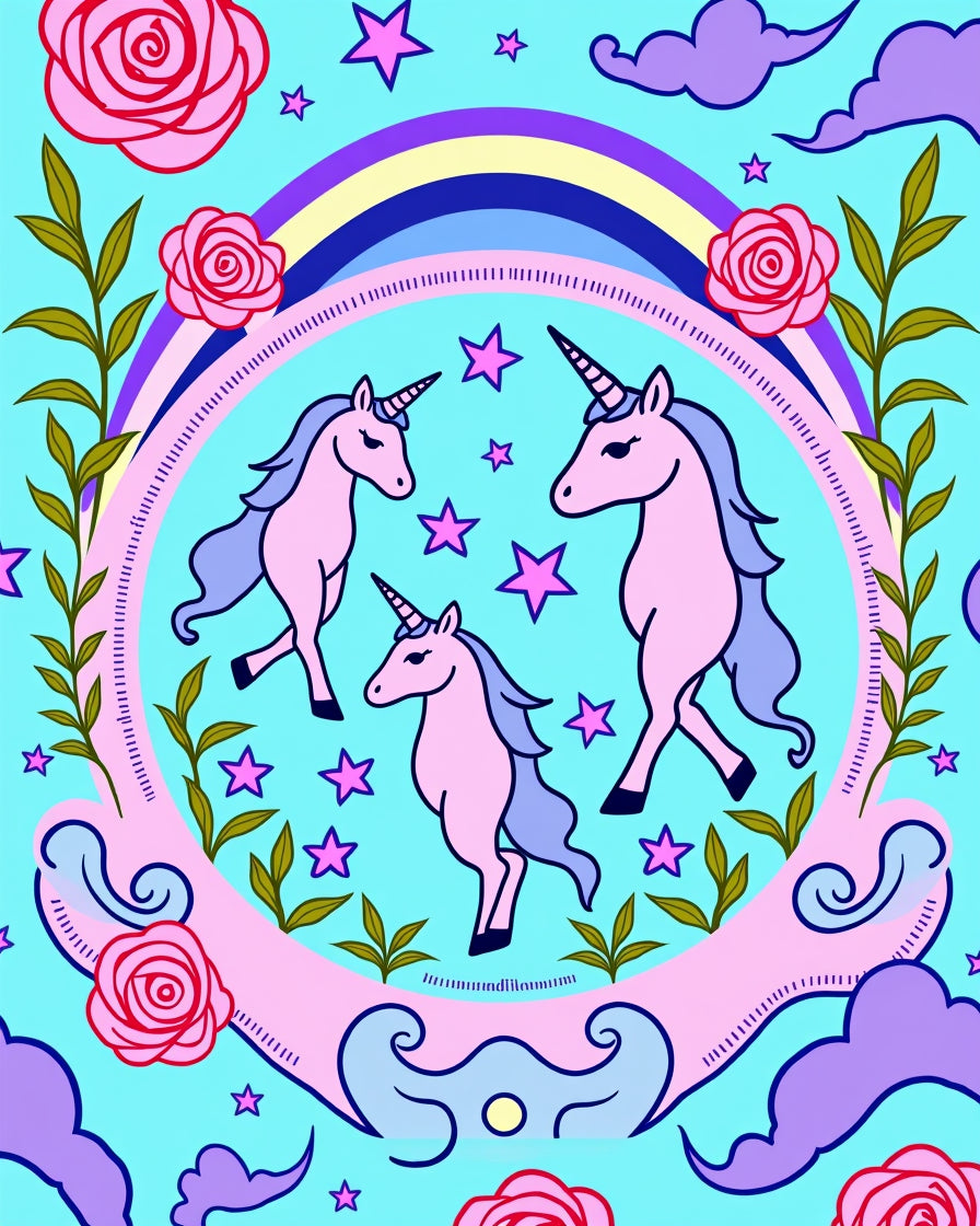 Whimsical Pink Unicorn Rainbow Cloud Rug