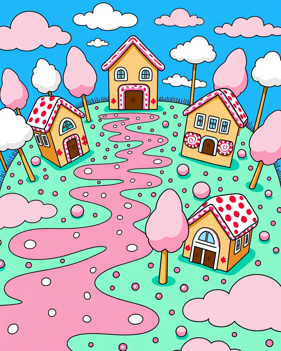 Whimsical Candy Land Houses and Path Rug