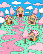 Whimsical Candy Land Houses and Path Rug