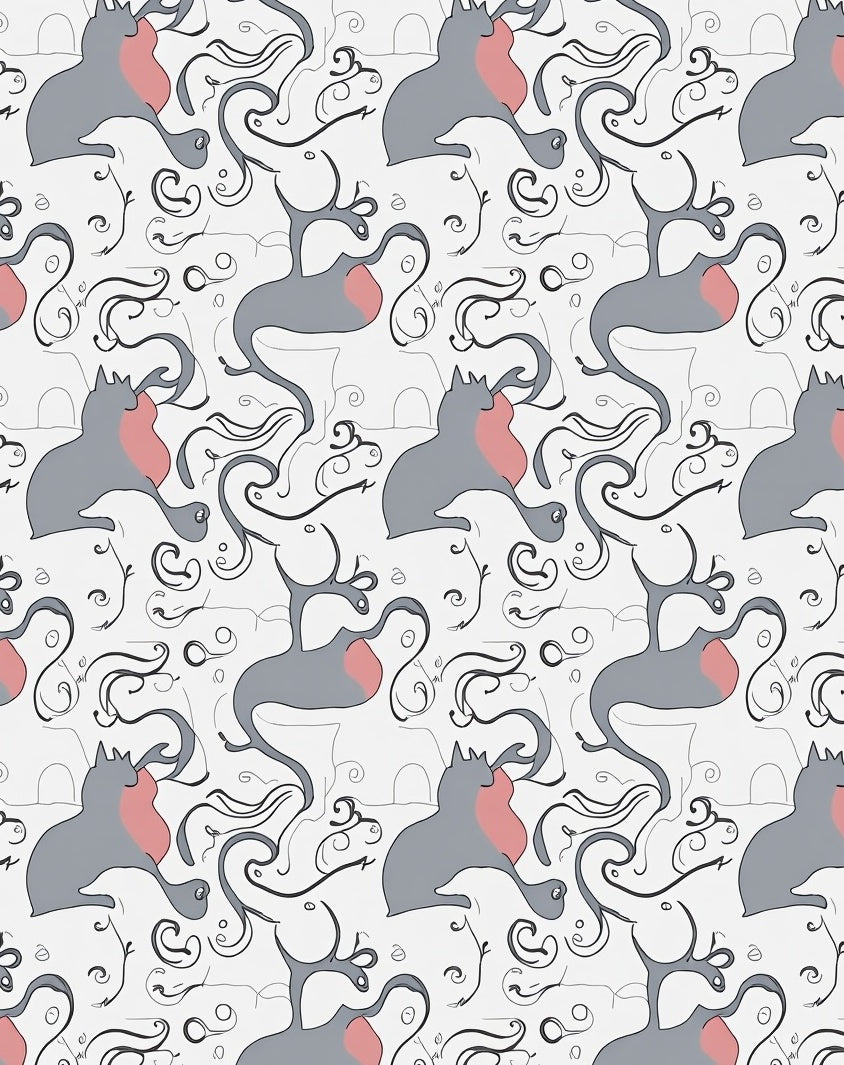 Gray Pink Cat Swirl Abstract Rug