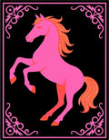 Pink Rearing Horse Black Border Rug