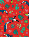 Tropical Toucan Leaf Red Collage Rug