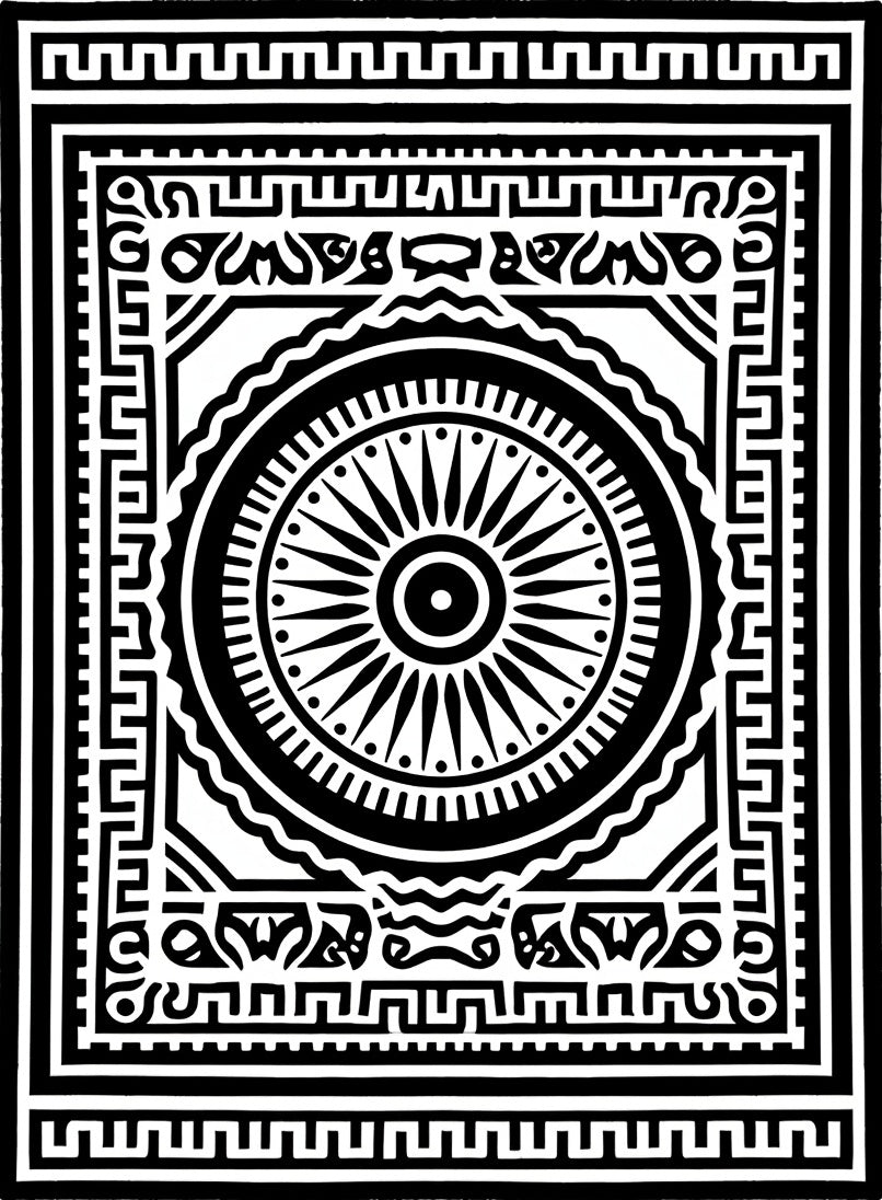 Black White Geometric Sunburst Mandala Rug
