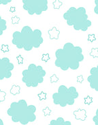 Whimsical Sky Blue Cloud Star Pattern Rug
