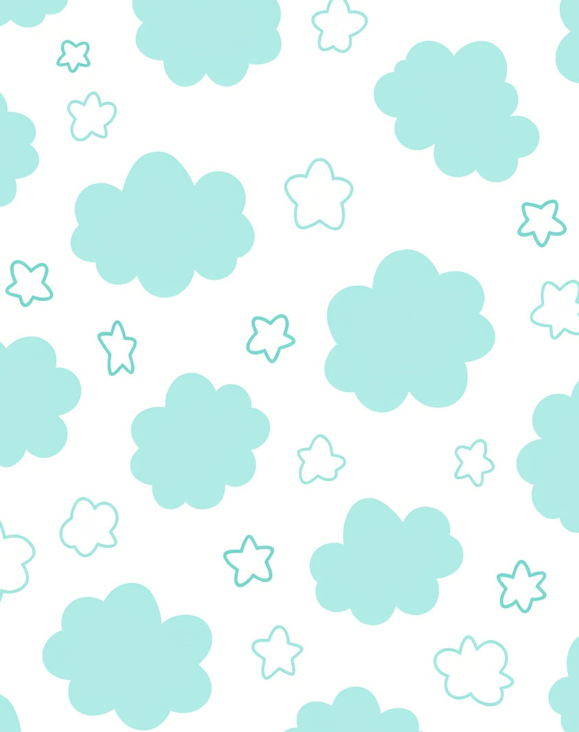 Whimsical Sky Blue Cloud Star Pattern Rug