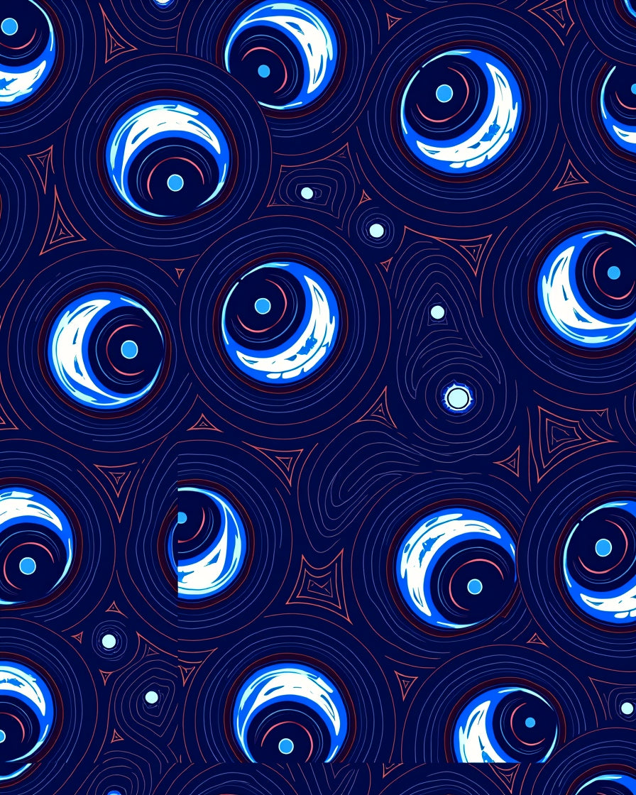 Midnight Blue Crescent Swirl Rings Rug