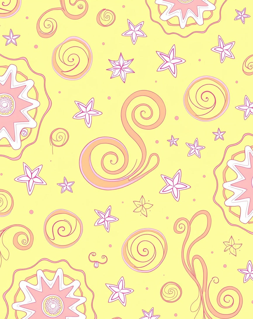 Whimsical Yellow Star Swirl Medallion Rug