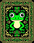 Whimsical Green Frog Floral Frame Rug