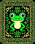 Whimsical Green Frog Floral Frame Rug