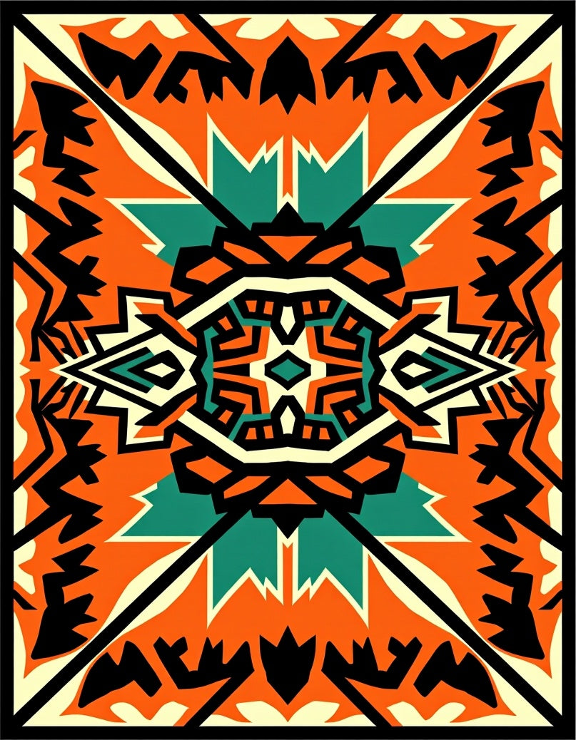 Bold Orange Tribal Geometric Rug