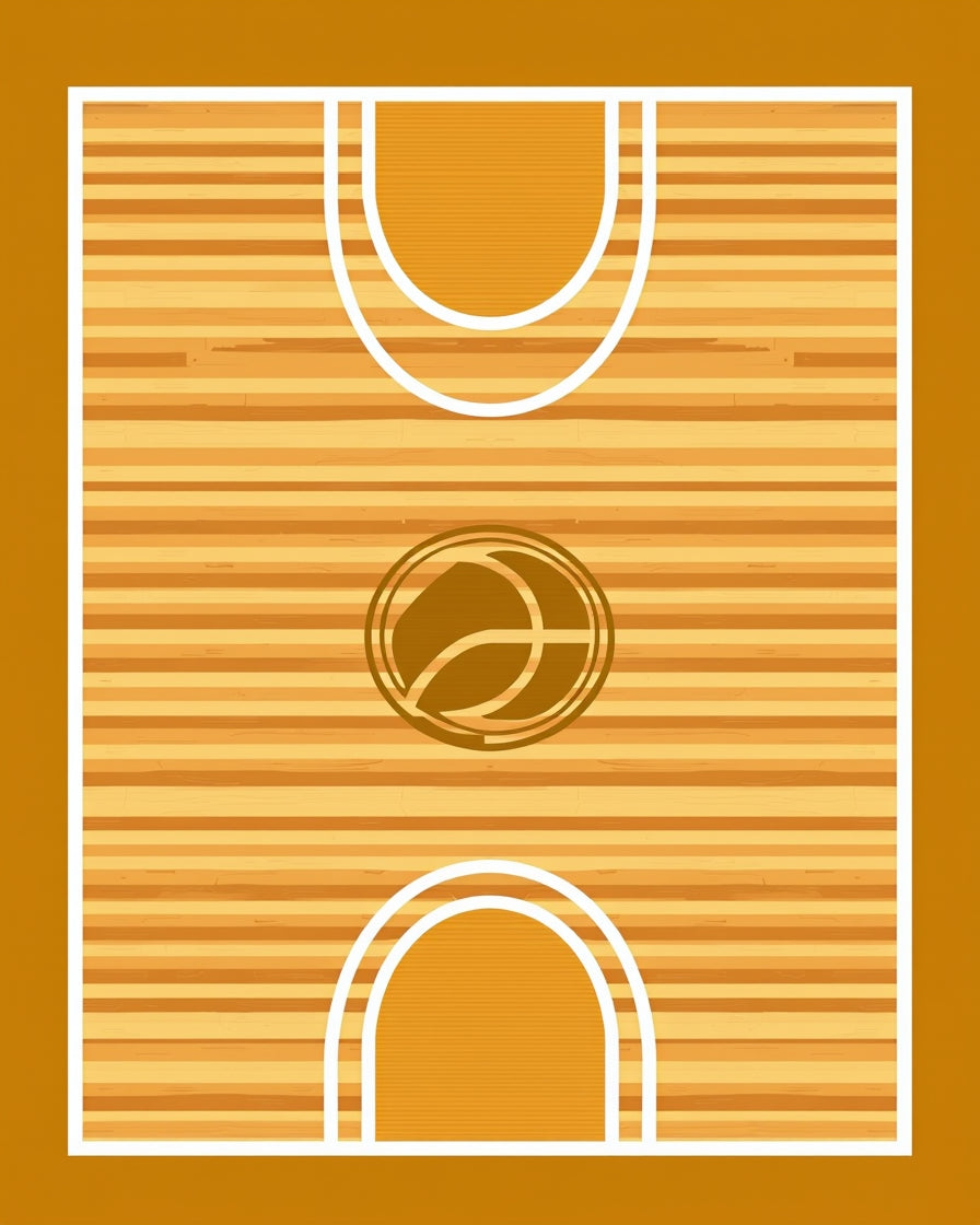 Golden Basketball Court Wood Grain Rug