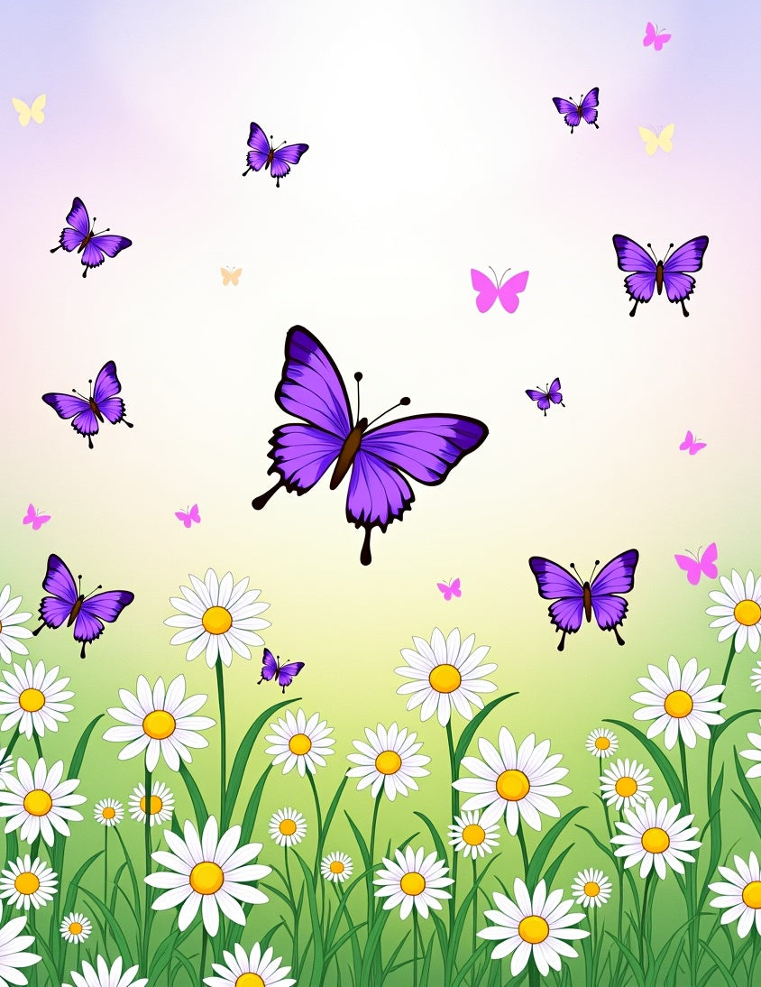 Whimsical purple butterfly daisy meadow Rug