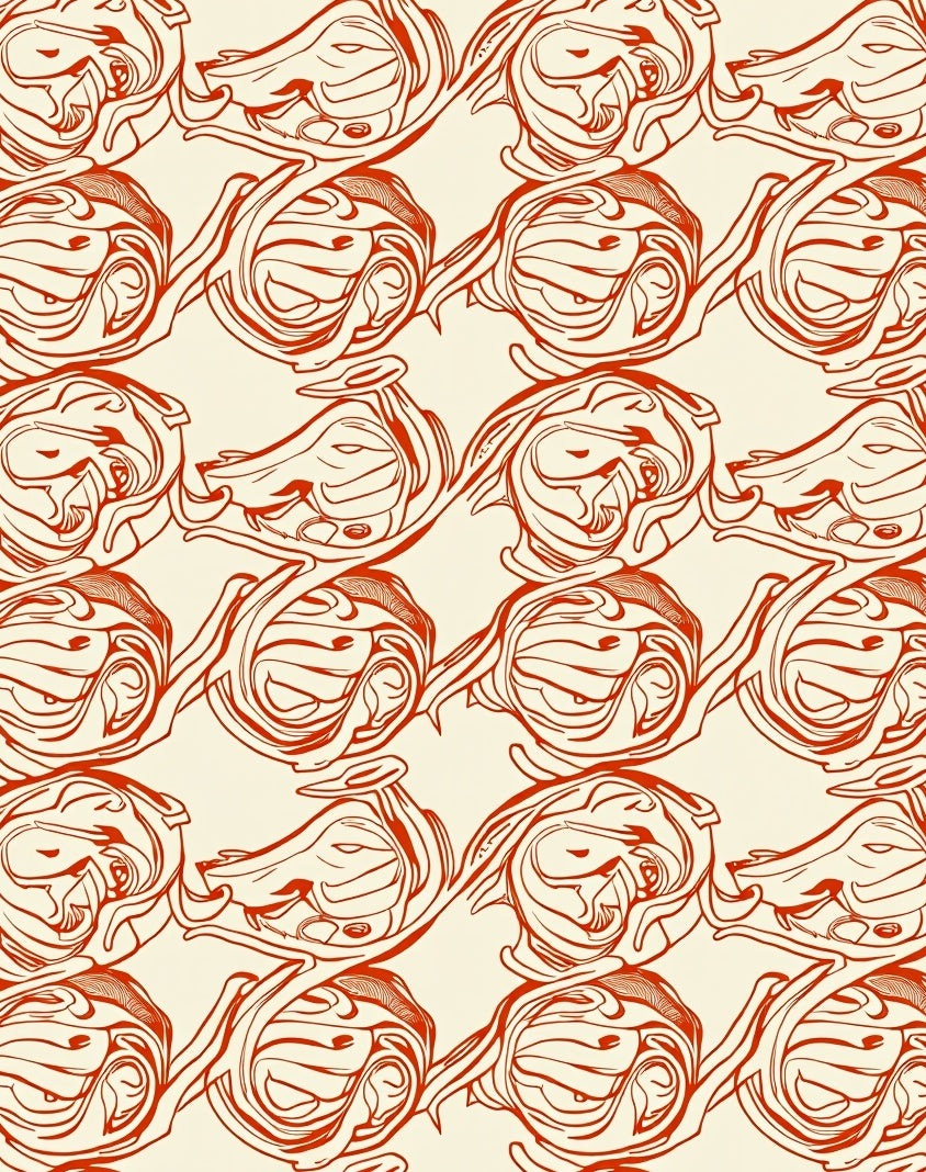 Crimson Art Nouveau Swirl Arrangement Rug
