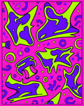 Vibrant Pink Purple Green Abstract Shapes Rug