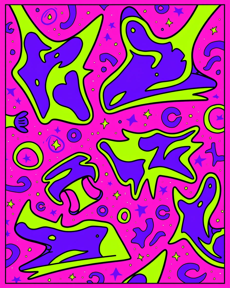 Vibrant Pink Purple Green Abstract Shapes Rug