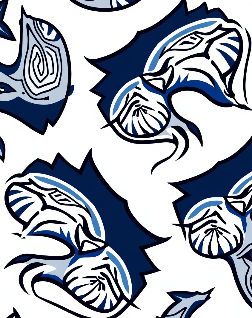 Dark Blue Tusked Beast Outline Rug