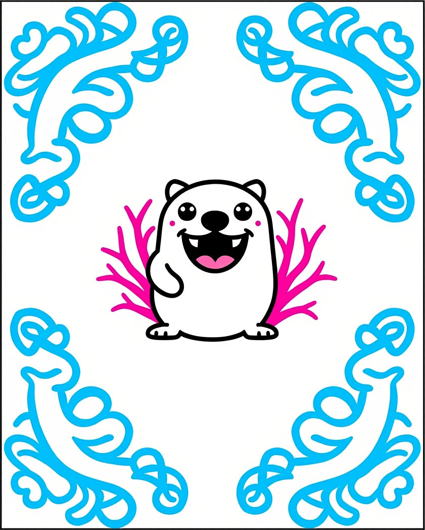 Cute White Blob Coral Border Rug