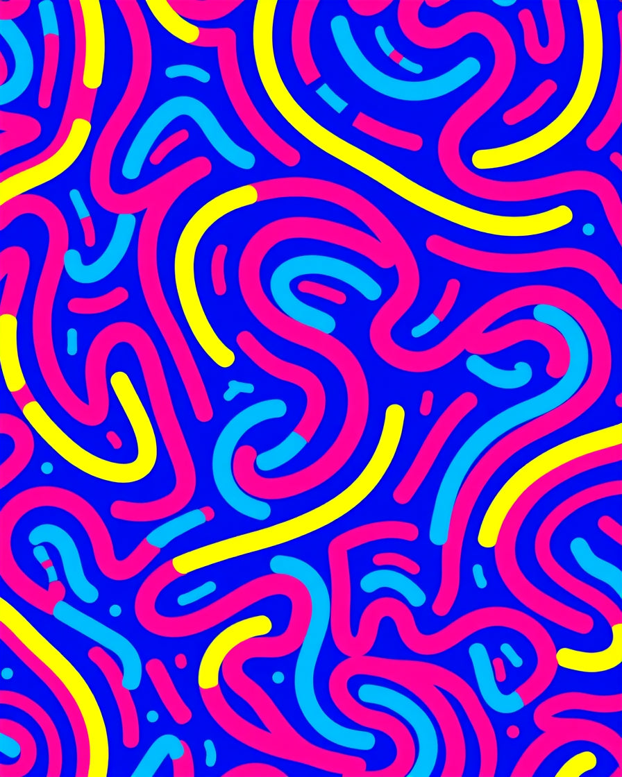 Vibrant Blue Pink Yellow Swirl Rug