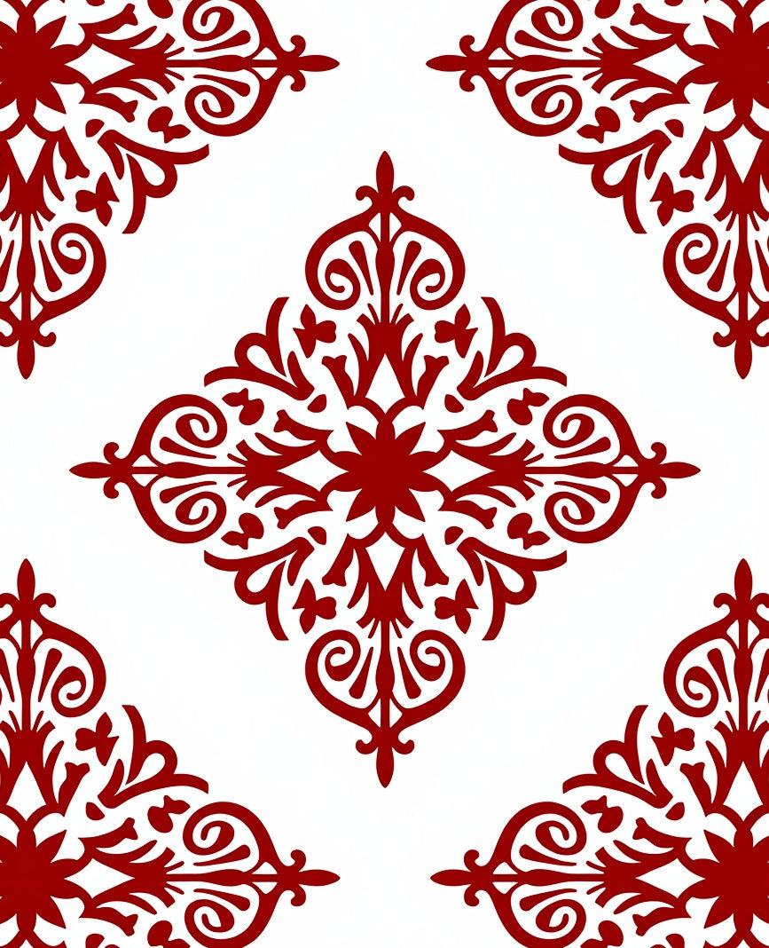 Crimson Red Ornate Medallion Accent Rug