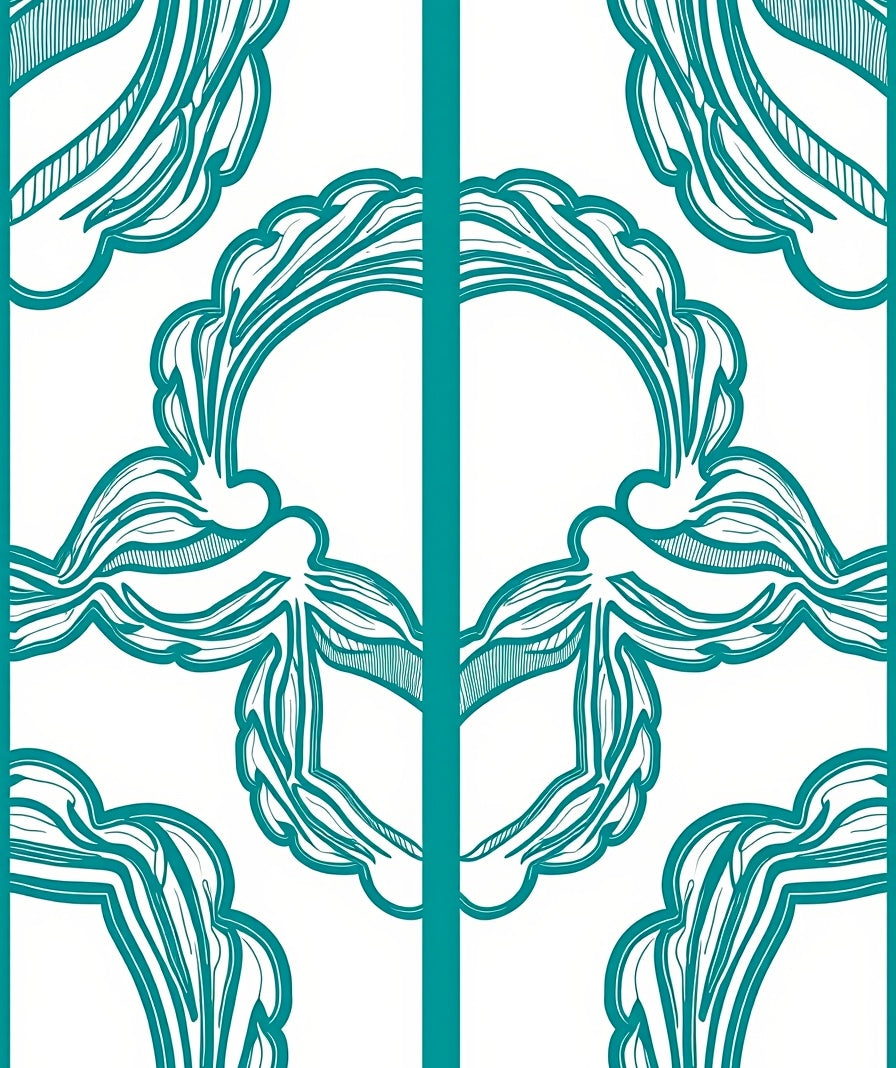 Teal Organic Scrollwork Repeating Pattern Rug