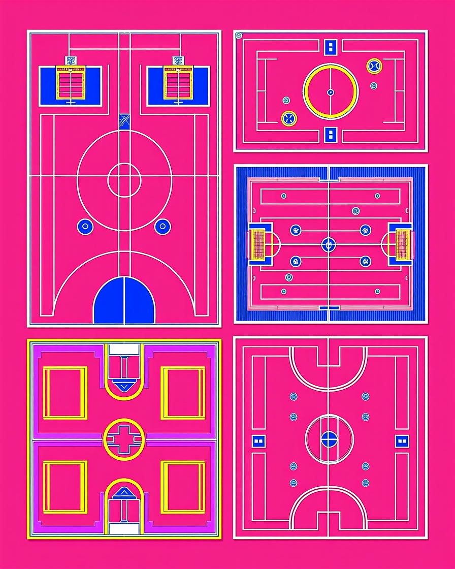 Vibrant Pink Geometric Court Collage Rug