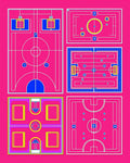Vibrant Pink Geometric Court Collage Rug