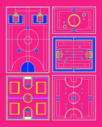 Vibrant Pink Geometric Court Collage Rug