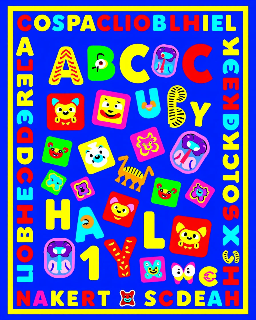 Bright Alphabet Critter Collage Rug