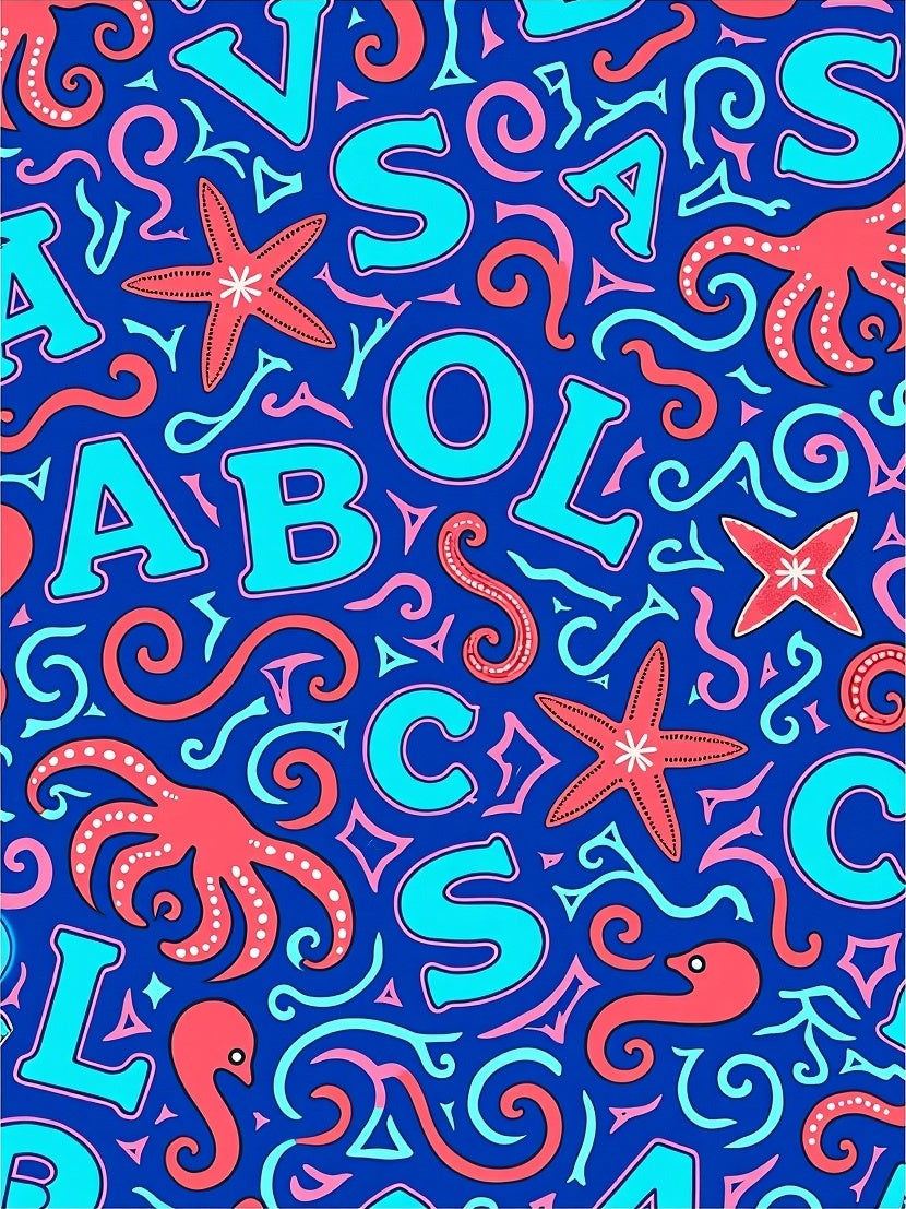 Aquatic Alphabet Medley Turquoise Coral Rug