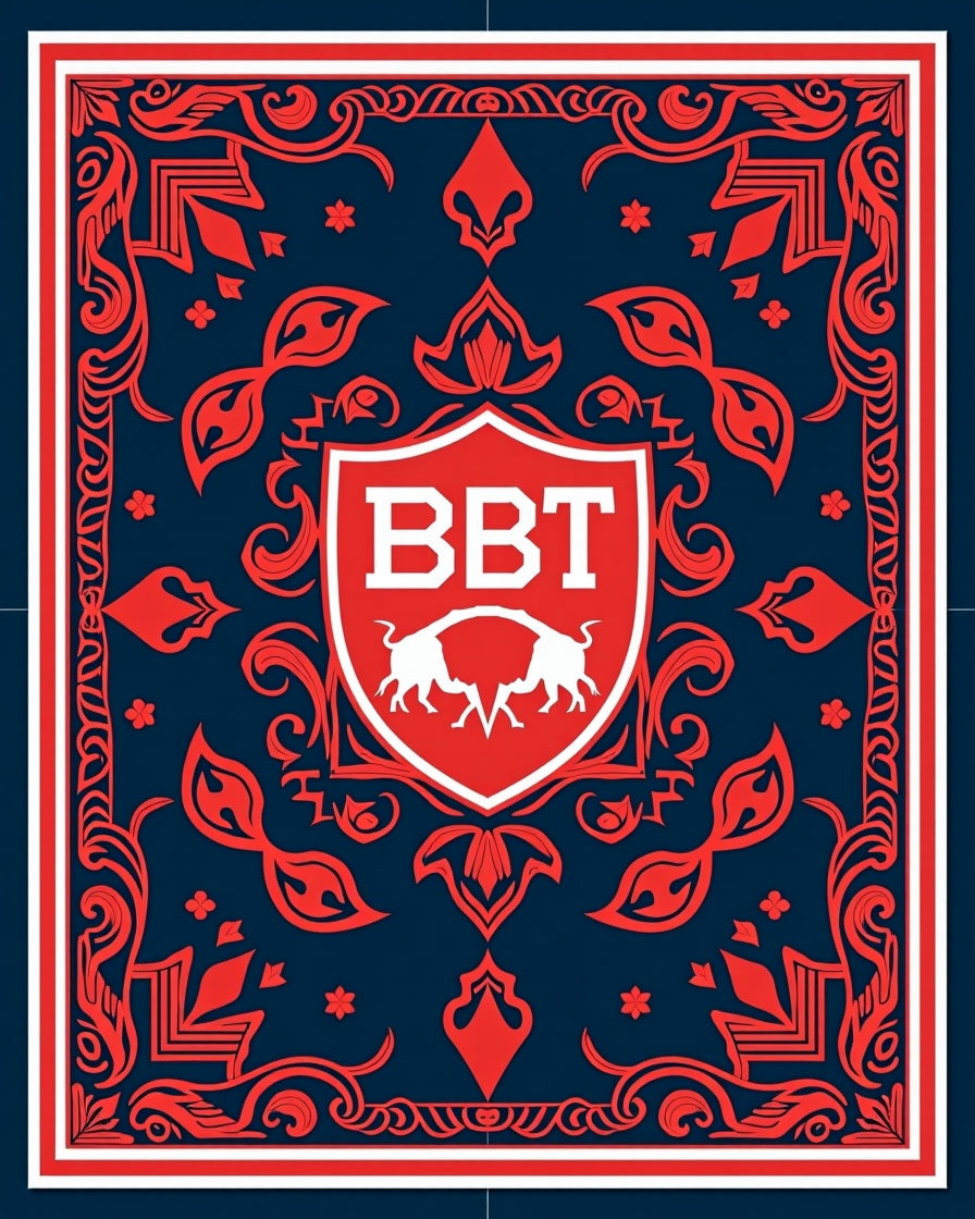 Red Fiery Bulls Emblem Navy Rug