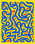 Bright Yellow Blue Car Maze Rug