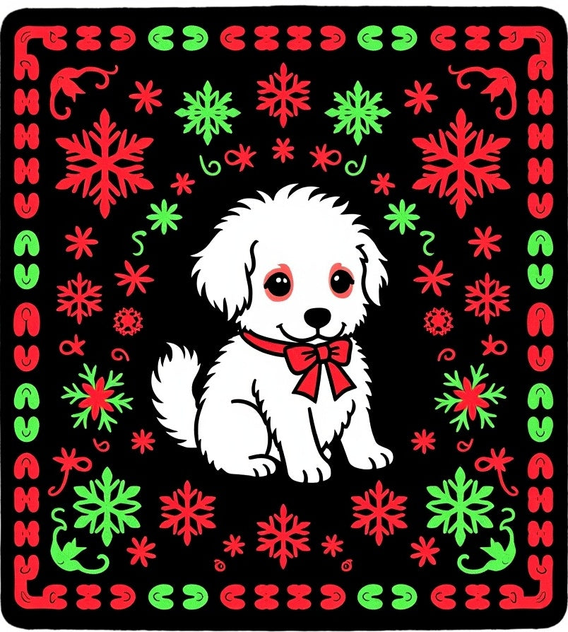 Cute White Puppy Snowflake Holiday Rug