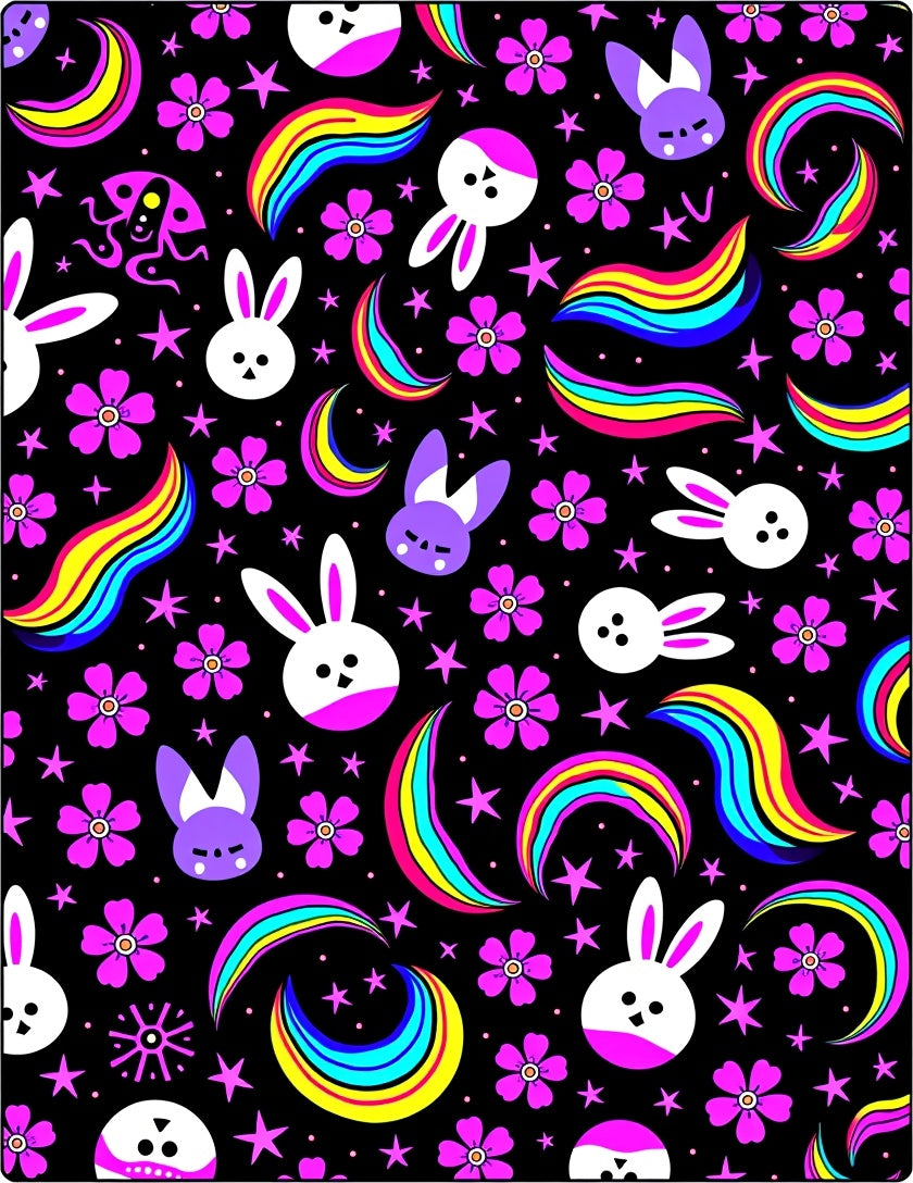 Vibrant Rainbow Bunny Stars Night Rug