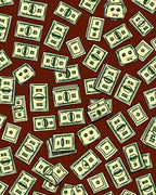 Cartoon Bills Scattered Across Brown Rug