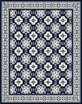 Dark Blue Cream Quatrefoil Border Rug