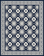 Dark Blue Cream Quatrefoil Border Rug
