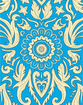 Bright Blue Golden Floral Medallion Rug
