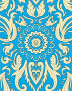Bright Blue Golden Floral Medallion Rug