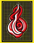 Bold Red White Swirl on Grid Rug