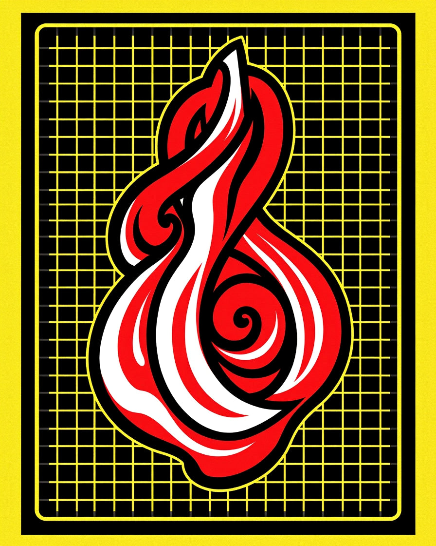 Bold Red White Swirl on Grid Rug