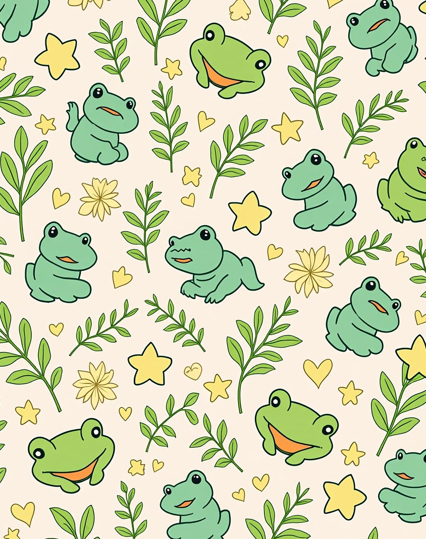 Playful Green Frogs Starry Branches Rug
