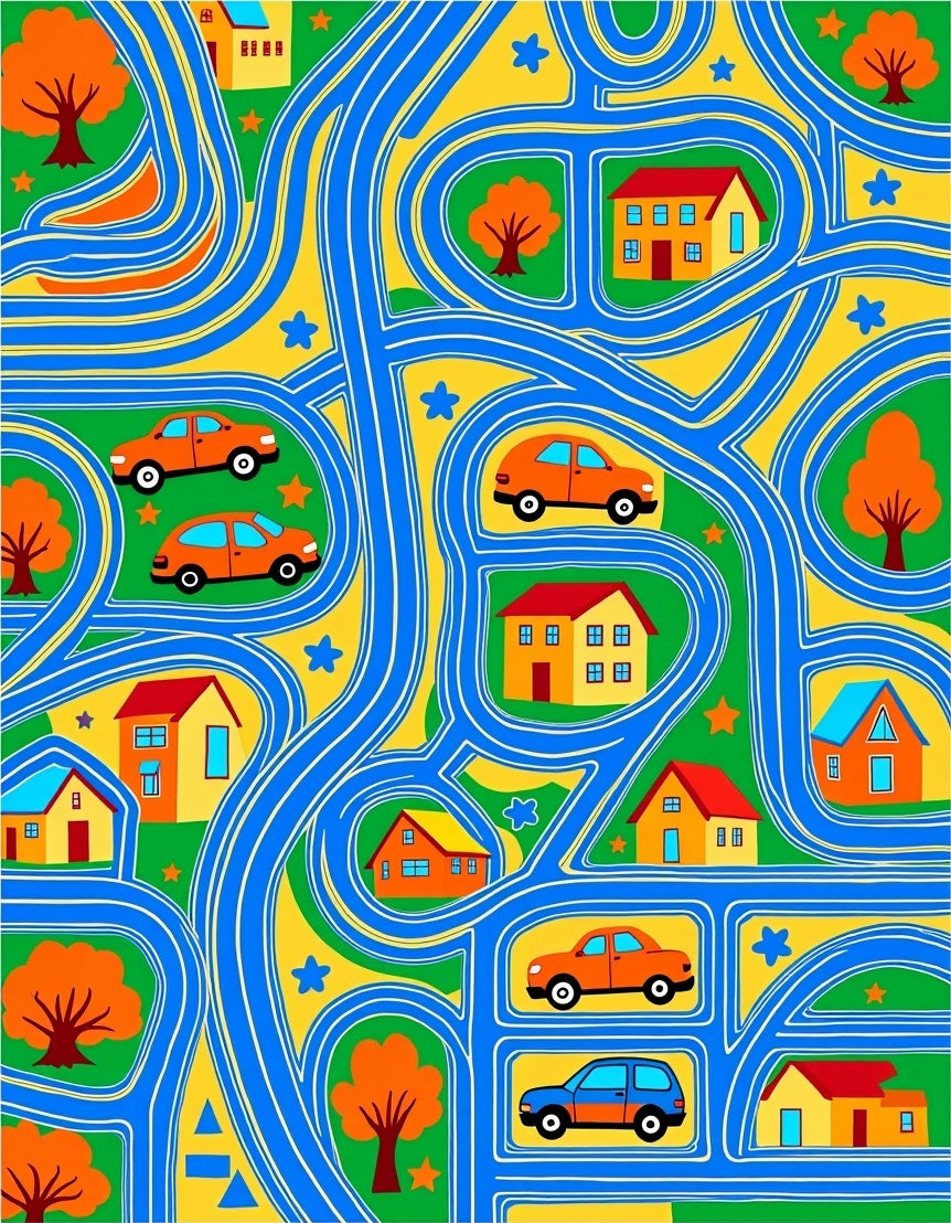Playful Town Map Car Adventure Rug