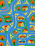 Playful Town Map Car Adventure Rug