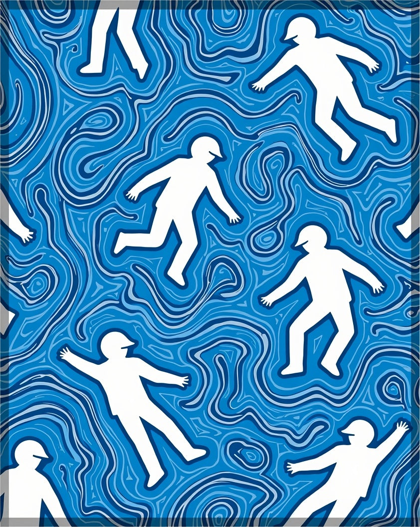 Surreal White Figures Blue Wavy Rug