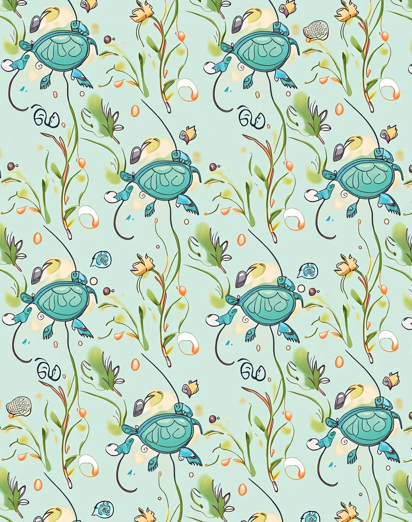 Whimsical Sea Turtle Aquatic Meadow Rug