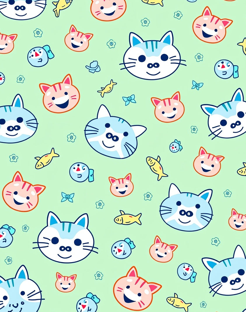 Cute Cat and Fish Friends Rug