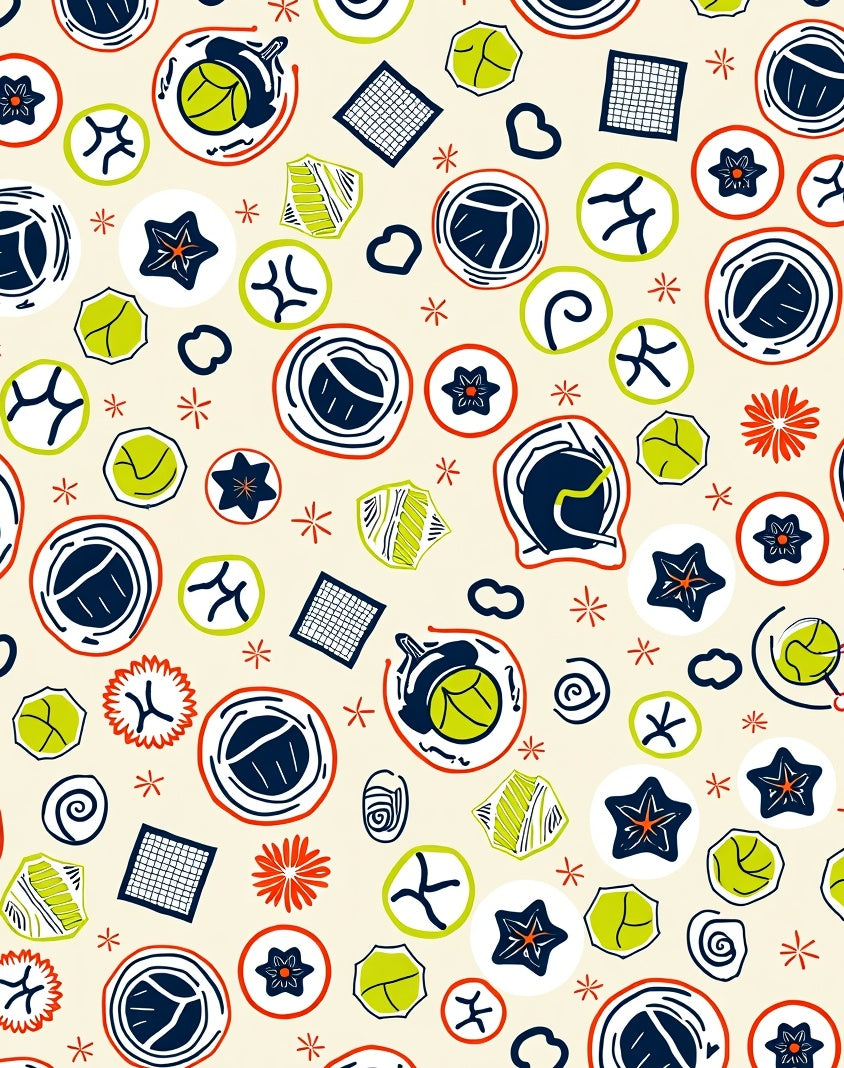 Whimsical Navy Green Red Shapes Rug