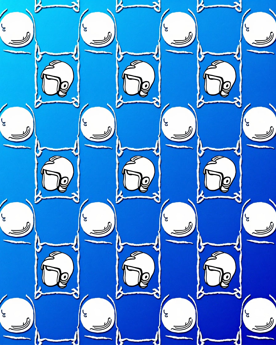 Blue Helmets and Bubbles Grid Rug
