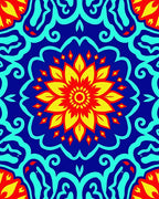 Vibrant Red Yellow Flower Medallion Rug